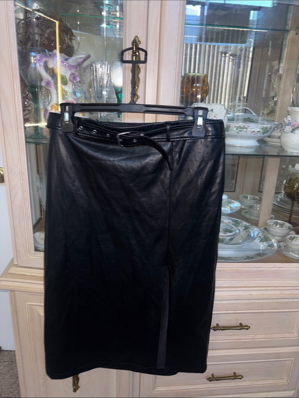 Marc New York Black Faux Leather Pencil Skirt with Belt
